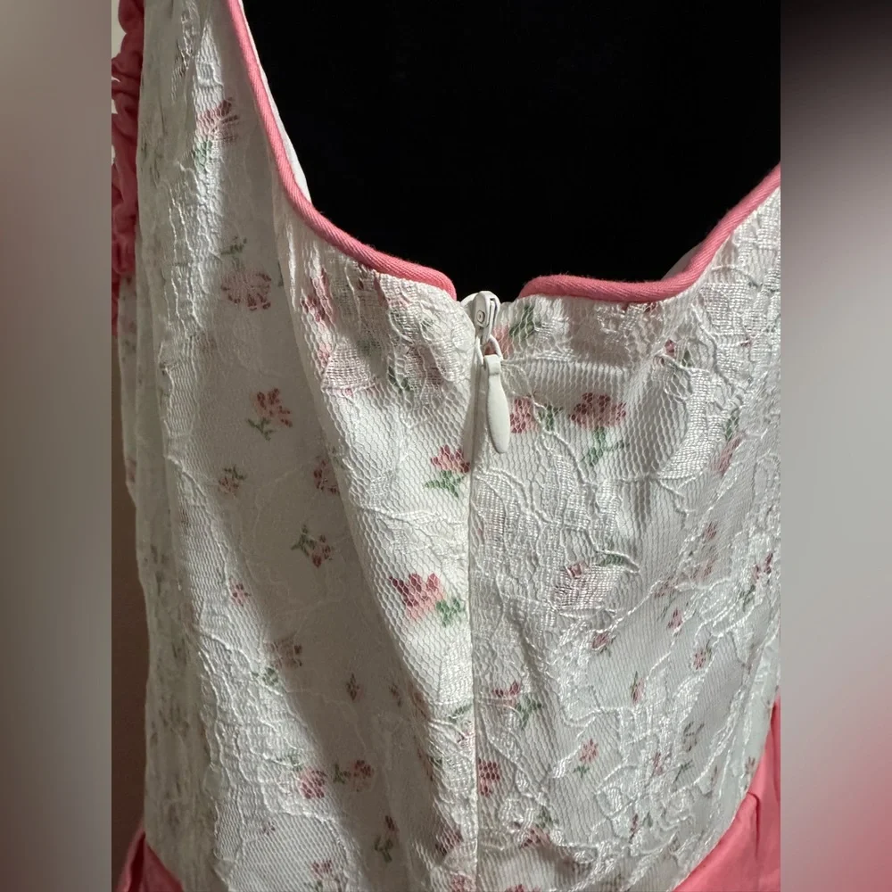 NWT Scarlet Darkness Pink and White Square Neckline Floral Dress size large - Picture 11 of 12